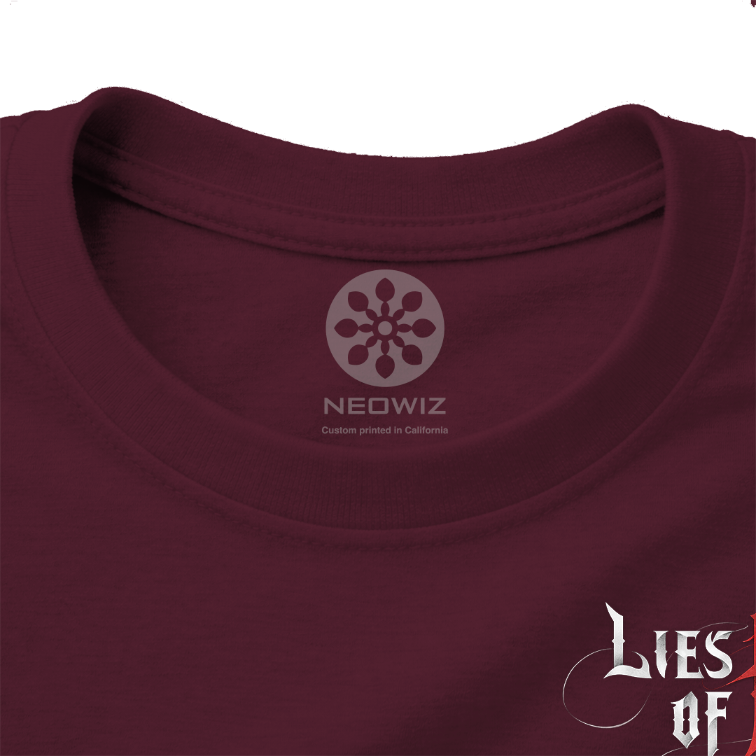 Lies of P - Deus Ex Machina Front Chest Logo/Full Back Print T Shirt (Burgandy Body)
