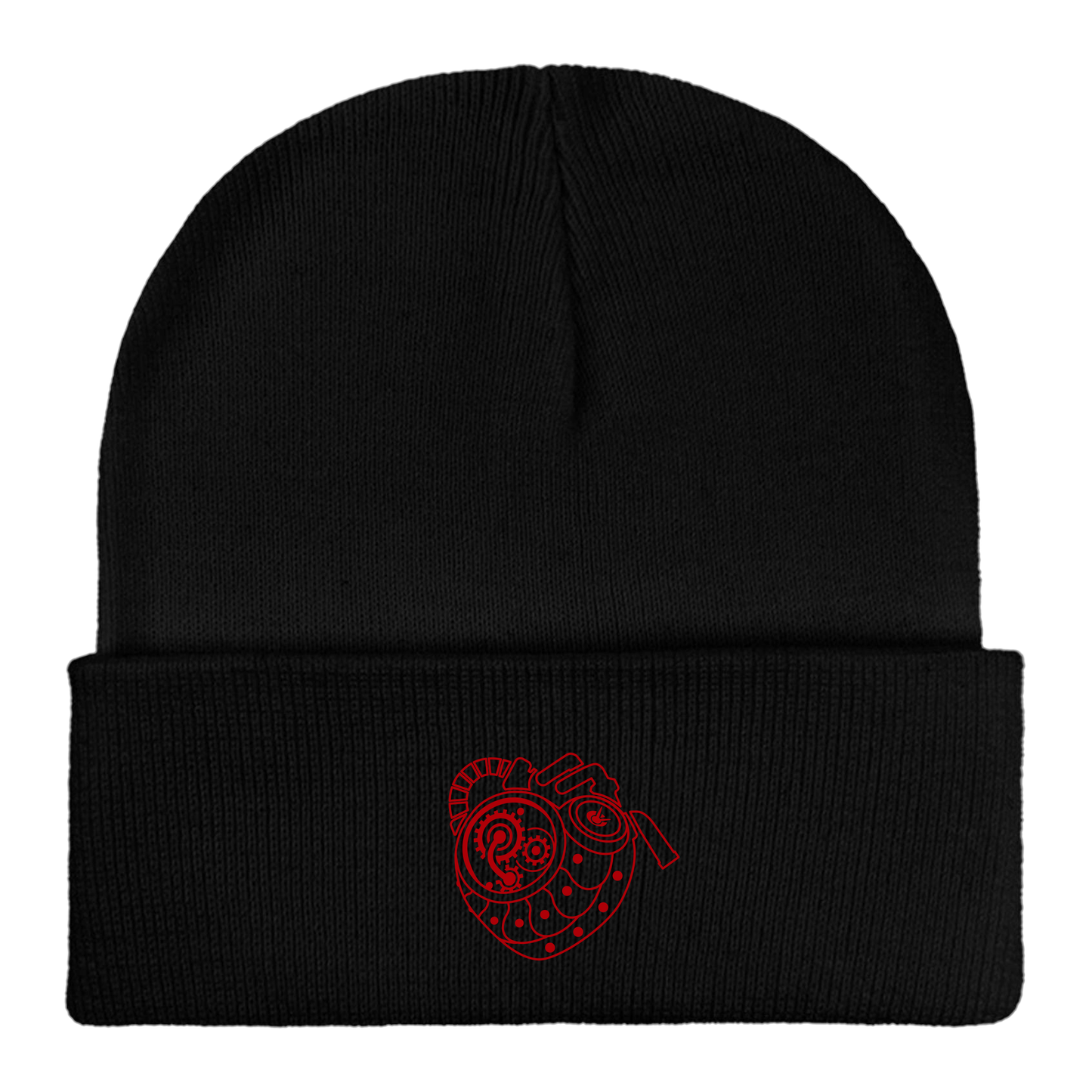 Lies of P - Embroidered "P Organ" Cuffed Knit Beanie (Red on Black)