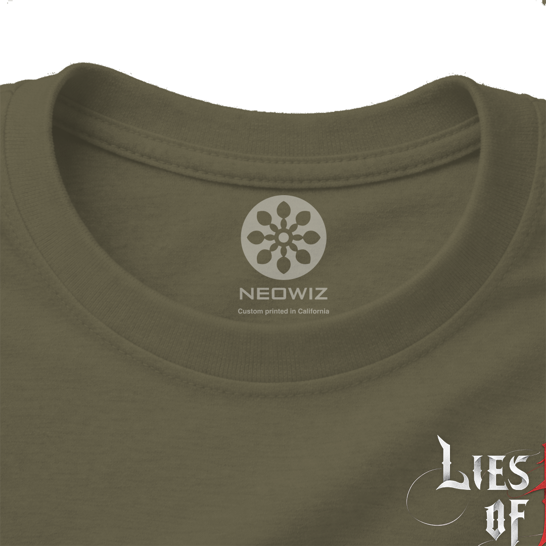 Lies of P - Left Arm of Steel Front Chest Logo/Full Back Print T Shirt (Military Green Body)