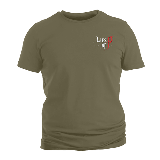 Lies of P - Left Arm of Steel Front Chest Logo/Full Back Print T Shirt (Military Green Body)
