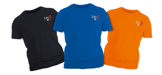 Lies of P - Puppet String T-Shirt - LoP Chest Logo, Graphic on Back (Black, Navy Blue, Orange)