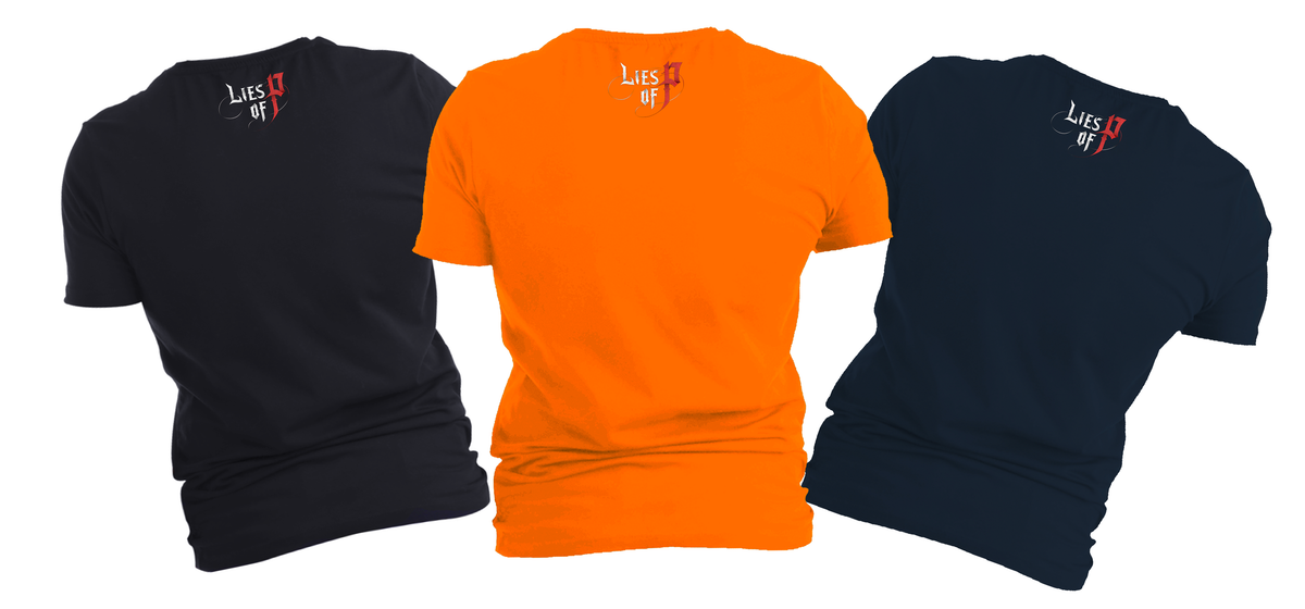 Lies of P - Puppet String T-Shirt - Graphic on Front, Logo on Back (Black, Navy Blue, Orange)