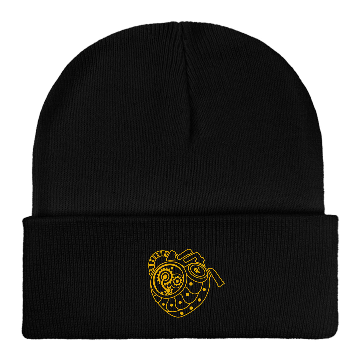 Lies of P - Embroidered "P Organ" Cuffed Knit Beanie (Gold on Black)